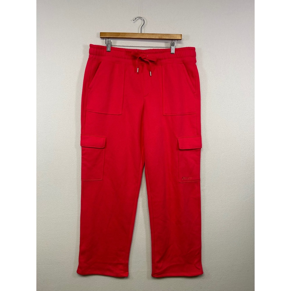 Streetwear DKNY Womens LG Cargo‎ Fleece Jogger Sweatpants Drawstring Utility